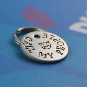 SMALL Cute Cat Tag Customized Unique Cat ID Tag Cool Small Pet Tag Call My People Phone Number on Back image 2