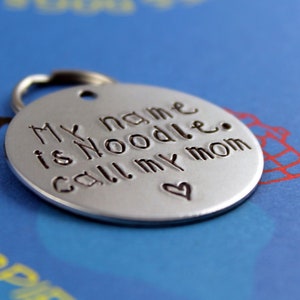 LARGE Dog Tag Personalized handstamped Pet Tag Custom Aluminum Dog ID Tag Unique Font Call My Mom image 2