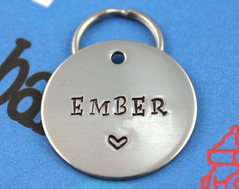 Personalized Aluminum Dog Tag - Hand stamped Pet Tag - Metal Dog ID Tag handstamped