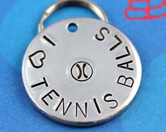 Aluminum Dog Tag - Personalized Pet ID Tag - I Heart Tennis Balls - Other Metals Available