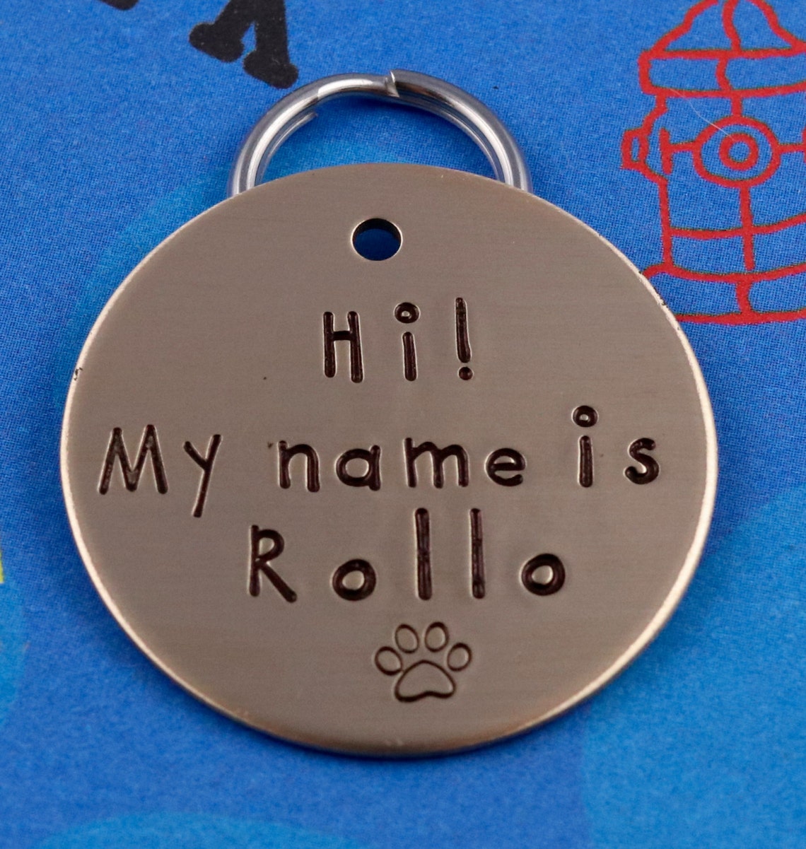 LARGE Dog Tag Personalized handstamped Pet Tag Hi My Name Etsy