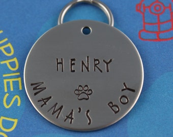 LARGE Size Dog Tag - Customized Unique Pet Tag -  Mama's or Daddy's Boy or Girl - Handstamped - Cool Pet Owner Gift