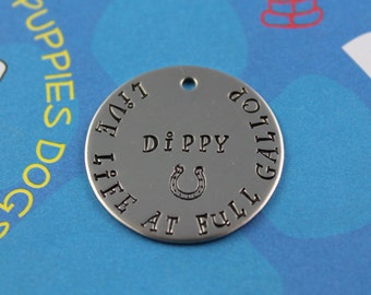Horse Tag - Custom Metal Horse Halter Tag - Handstamped Horse ID Tag - Bridle Tag - Live Life at Full Gallop