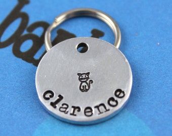 SMALL Custom Cat or Kitten Tag - Customized Pet Gift - Cute Hand-Stamped Personalized Cat Charm