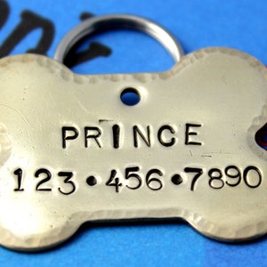 Custom Hand Stamped Pet Tag -  Personalized Dog Tag - Nu-Gold  Metal Dog Bone Tag
