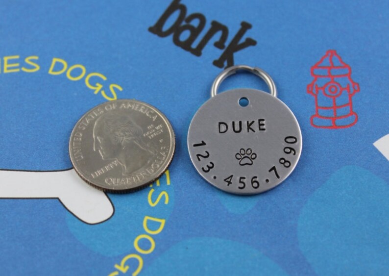 Simple Custom Dog Tag Handstamped Pet Tag Two Numbers Etsy