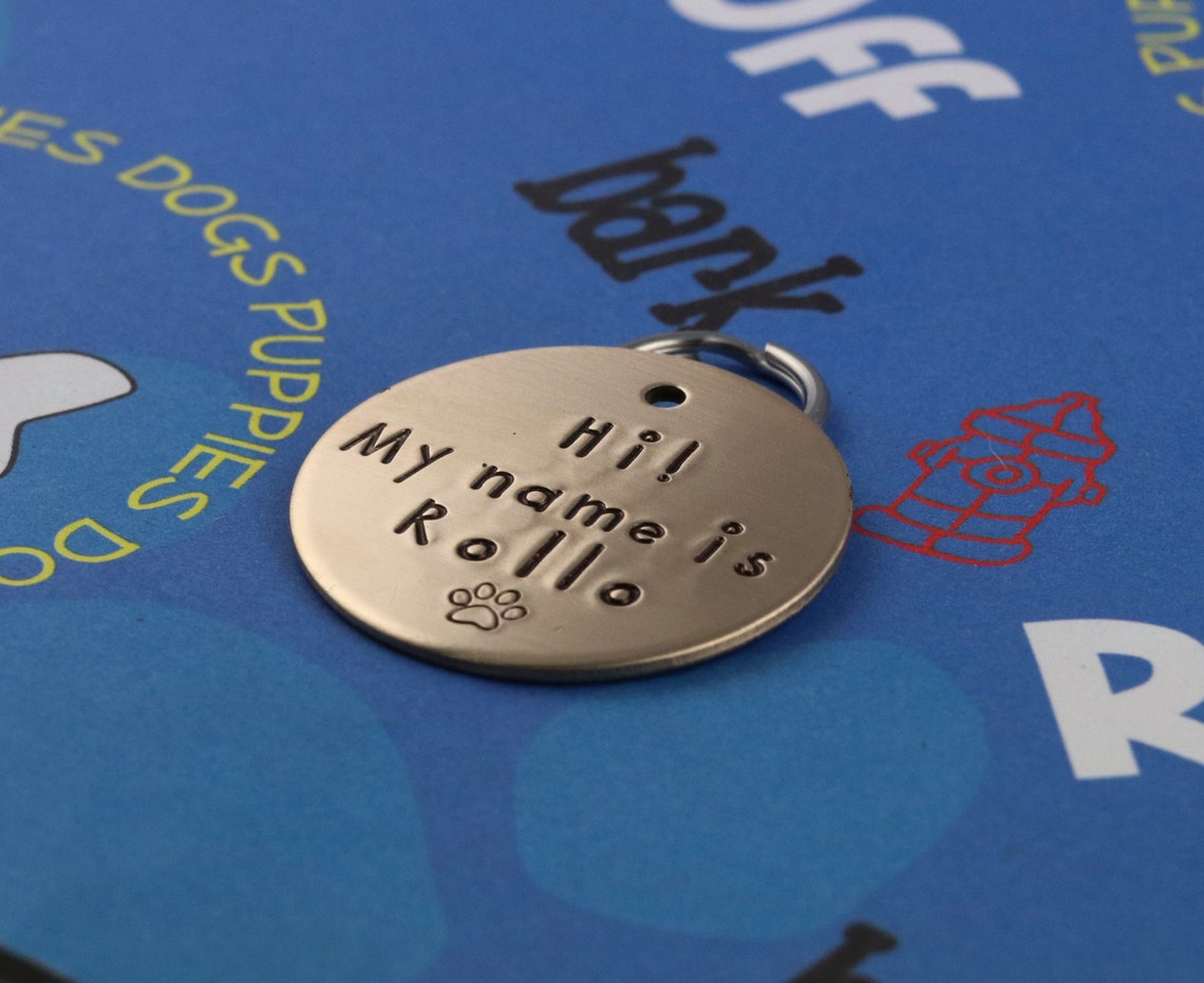 LARGE Dog Tag Personalized handstamped Pet Tag Hi My Name Etsy