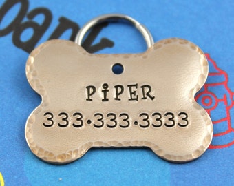 Personalized Bronze Dog Tag -  Custom Hand Stamped Pet Tag - Dog Bone Shape - Other Metals Available