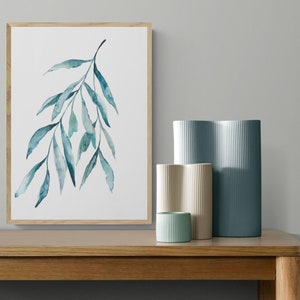 Watercolour blue eucalyptus leaves art print