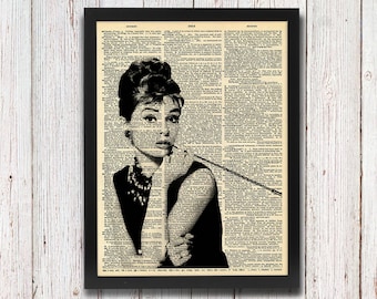 Audrey Hepburn Breakfast at Tiffany's Black and White Dictionary Art
