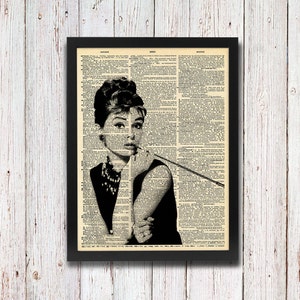 Audrey Hepburn Breakfast at Tiffany's Black and White Dictionary Art
