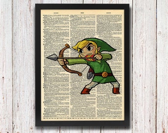 Legend of Zelda Link Toon Link Bow and Arrow Dictionary Art