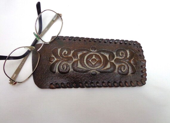 Vintage Leather Glasses Case. Hand made. Mid Cent… - image 2