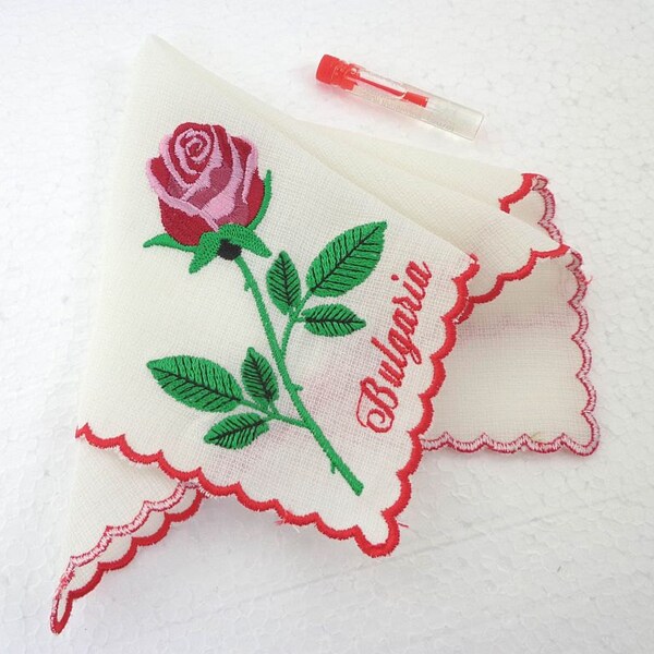 Vintage  Perfume "Bulgarian Rose" With Silk Embroidered Handkerchief.