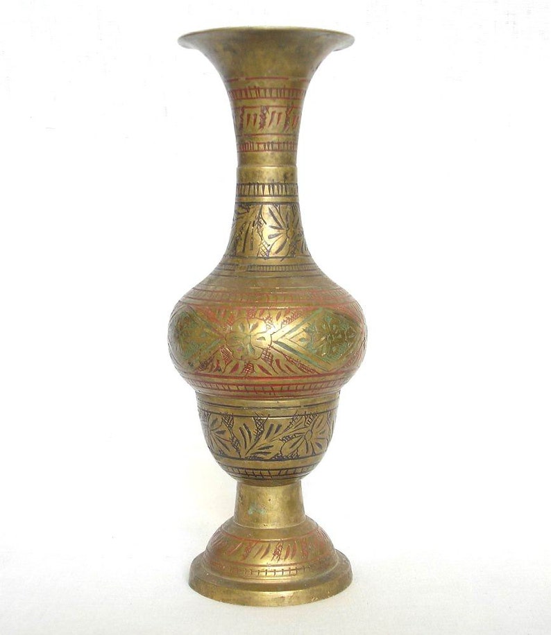 Vintage Islamic Brass Engraved Vase 21 Cm. Etched Etching Etsy