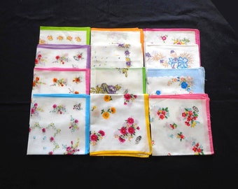Set of 12 women's cotton handkerchiefs. Reusable wipes. Handkerchiefs with label. Vintage handkerchiefs print with  flowers.