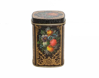 Vintage English Tin Box with Flowers. Vintage Tea Tin Boxes, Lithographed Tins, Antique Vintage Tins