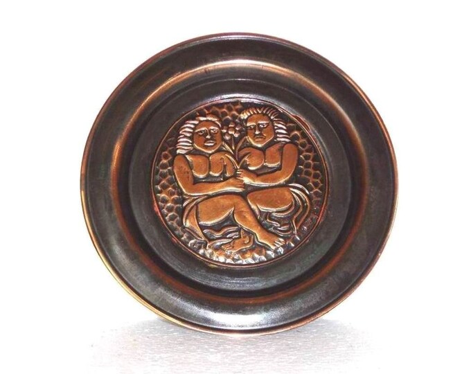 Vintage Embossed Copper Wall Hanging Plaque Plate Decor Adam Etsy