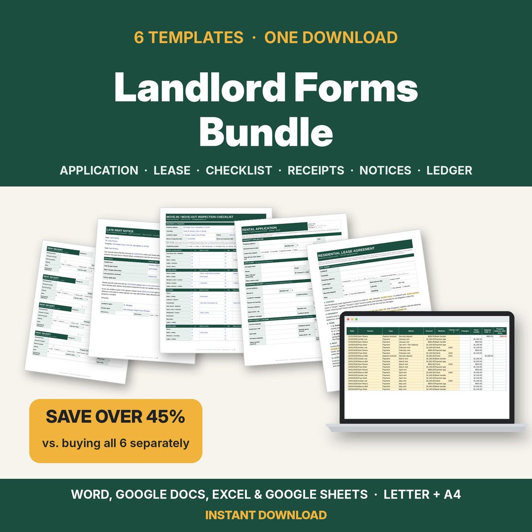 Landlord Forms Bundle | Lease Agreement, Rental Application, Rent ...