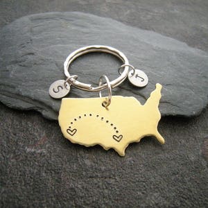 Distanz-Beziehung-Geschenk, personalisierte USA Karte, Schlüsselanhänger für Freund US, personalisierte Geschenk für Freund, Schlüsselanhänger Initialen, paar Geschenk
