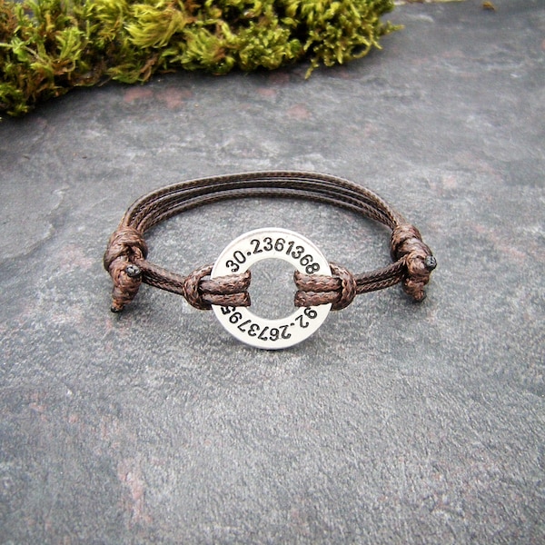 Cadeau pour boyfriend, bracelet secret GPS coordonnées bracelet, cadeau pour petit ami, bracelet de laveuse estampillée, laveuse personnalisée,