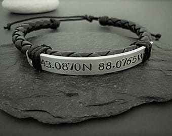 Regalo para novio, pulsera para hombre, pulsera de coordenadas GPS, pulsera para hombres, regalo de aniversario para él, regalo para él, pulsera de coordenadas