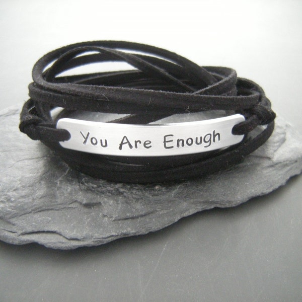 You are enough, Motivational wrap bracelet, wrap bracelet, faux suede cord, gift for woman, gift for Friend, you are enough, I am enough