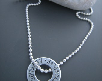 Boyfriend gift, GPS coordinates washer pendant, gift for man, coordinates jewelry, pendant for men, anniversary gift