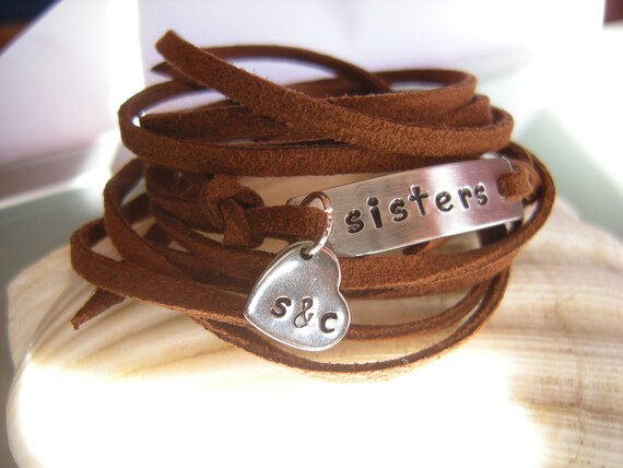 SISTERS Bracelet, Stamped Wrap Bracelet, Gift for Sisters, Faux