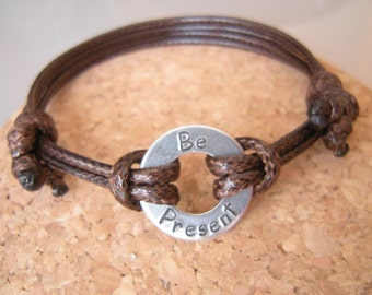 Mindfulness bracelet, Be Present, Washer bracelet, custom washer bracelet, Infinity Ring, Gift for Him, Stamped Washer, Gift for friend