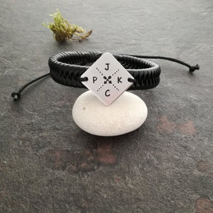 Initials Bracelet, Man bracelet, Black leather bracelet, Custom bracelet, Gift for Boyriend, Personalized bracelet initial, Gift dad