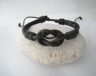 Regalo per lui, braccialetto Knot, braccialetto personalizzato, braccialetto in pelle nera, braccialetti di amicizia, regalo anniversario, regali groomsmen