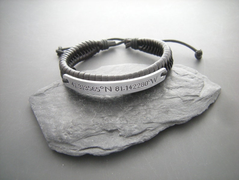 Bracelet for man, GPS coordinates bracelet, Mens bracelet, Anniversary Gift for Him, Gift for boyfriend, Gift for Him, Coordinates Bracelet image 1