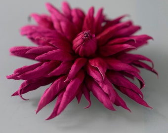 LEATHER flower dark pink  DAHLIA      pin brooch hair hat clip fascinator. Wedding Leather  Anniversary Gift Millinery