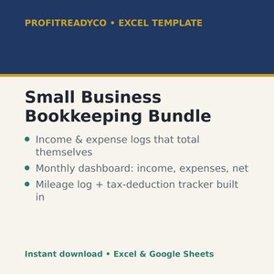 Small Business Bookkeeping Spreadsheet Bundle | Income Expense Tracker Mileage Log Tax Deduction Tracker Excel Template