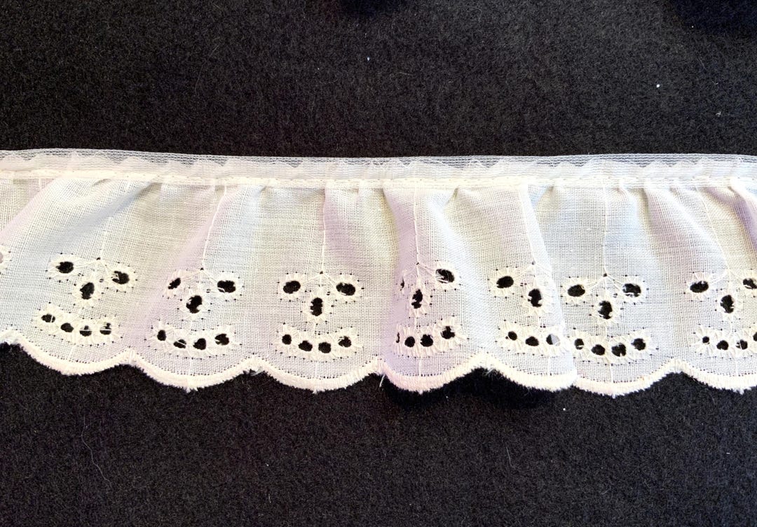 Eyelet Lace Trim Oyster White Ruffled Scalloped 2 Inch, 50.8mm by the ...