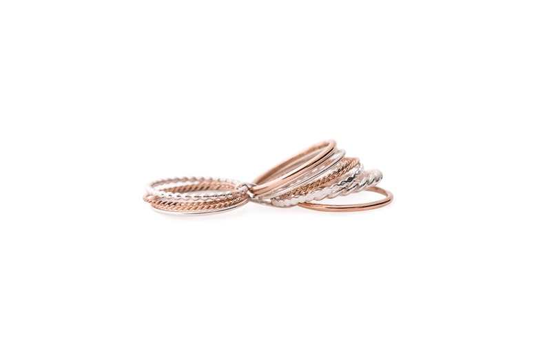 Stackable Ring in silver and pink gold