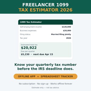 Steuerrechner für Freiberufler 2026 | App zur Berechnung der vierteljährlichen Einkommensteuer (Formular 1099) | Steuerplaner für Selbstständige | Offline-Nutzung, kein Abo erforderlich