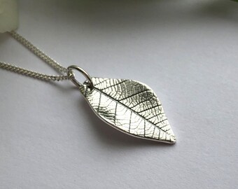 Small Silver Leaf Pendant | Handmade Leaf Skeleton Pendant | Recycled Silver Leaf Jewellery | Eco Silver Leaf Jewellery