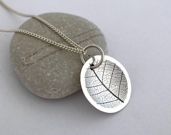 Recycled Silver Small Leaf Dome Pendant | Handmade Silver Leaf Necklace | Eco-Friendly Silver Leaf Pendant