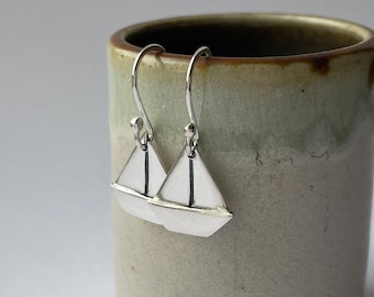 Eco Friendly Silver Boat Earrings | Silver Sailboat Earrings | Sailing Boat Jewellery | Silver Boat Jewellery