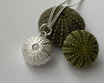Small Silver Sea Urchin Pendant | Recycled silver Sea Urchin necklace | Sea Urchin jewellery