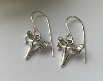 Shark Tooth Earrings | Handmade Silver Shark Tooth Jewellery | Recycled Silver Shark Tooth Earrings | Eco Beach Jewellery | Ocean Jewellery