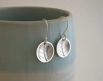 Handmade Silver Leaf Dome Earrings | Eco Silver Leaf Earrings | Recycled Silver Earrings | Leaf Jewellery | Botanical Jewellery