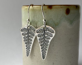 Medium Recycled Silver Fern Leaf Earrings | Handmade Leaf Earrings | Eco Friendly Earrings | Fern Leaf Jewellery | Fern Earrings  Jewellery