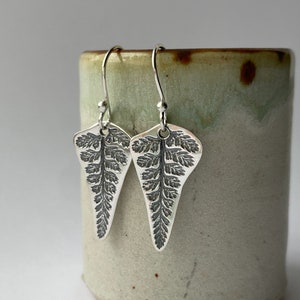Medium Recycled Silver Fern Leaf Earrings | Handmade Leaf Earrings | Eco Friendly Earrings | Fern Leaf Jewellery | Fern Earrings  Jewellery