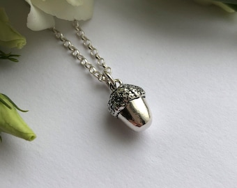 Small Handmade Silver Acorn Pendant | Eco Silver Acorn Necklace | Silver Acorn Jewellery | Wild Silver Jewellery
