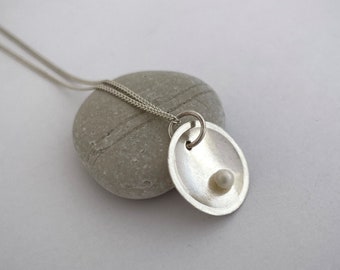 Small Silver Pearl Dome Pendant | Freshwater Pearl Silver Pendant | Eco Friendly Silver Jewellery | Wild Silver Jewellery