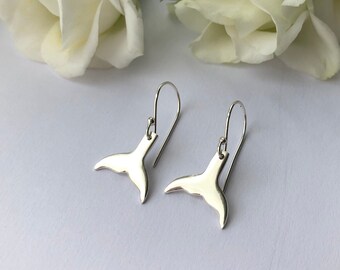 Recycled Silver Whale Tail Earrings | Handmade Silver Whale Earrings | Eco Silver Dolphin Earrings | Whale Jewellery | Whale Tail Jewellery