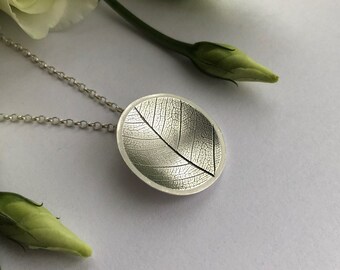 Recycled Silver Leaf Dome Pendant | Handmade Silver Leaf Necklace | Silver Leaf Pendant | Leaf Jewellery | Eco Jewellery | Recycled Silver